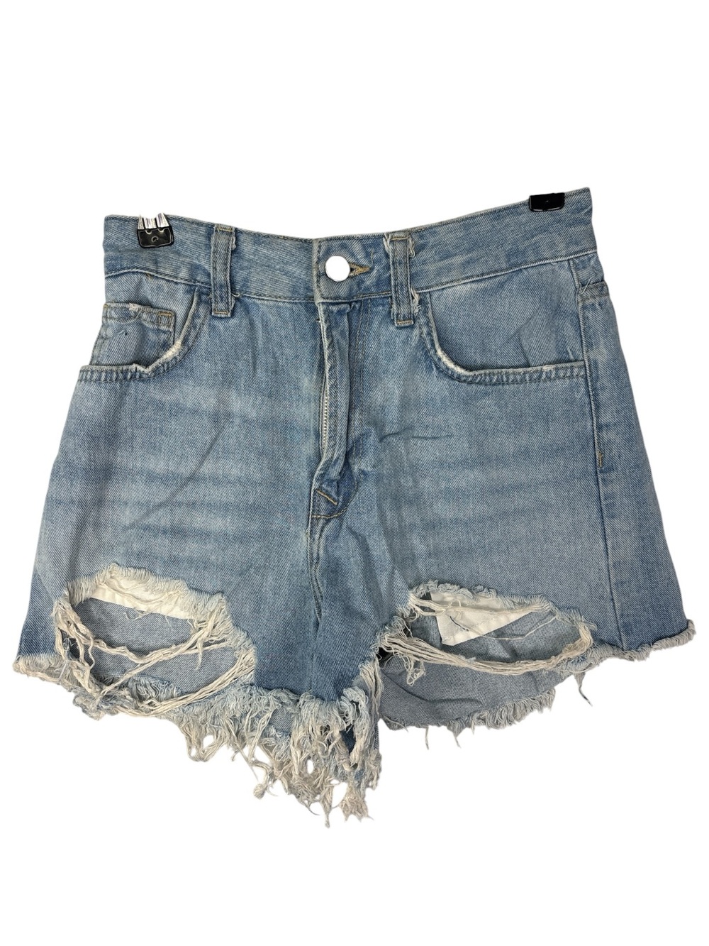 High-Rise‎ Light Blue Distressed Denim Shorts
